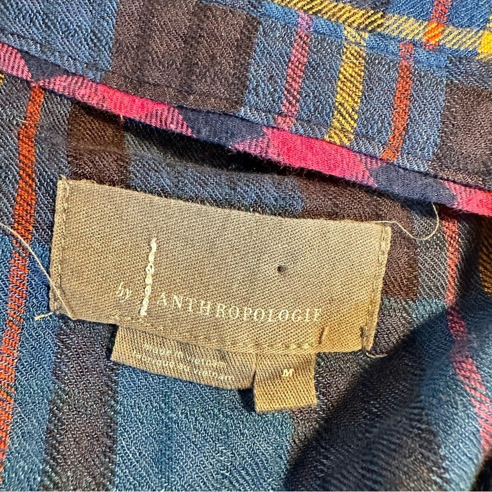 Anthropologie ‘Isadora’ Button-Back Flannel Tunic in Blue Plaid Size Medium - Picture 7 of 13